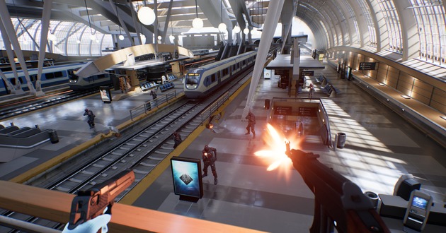 "bullet train videogame reaching for virtual reality"