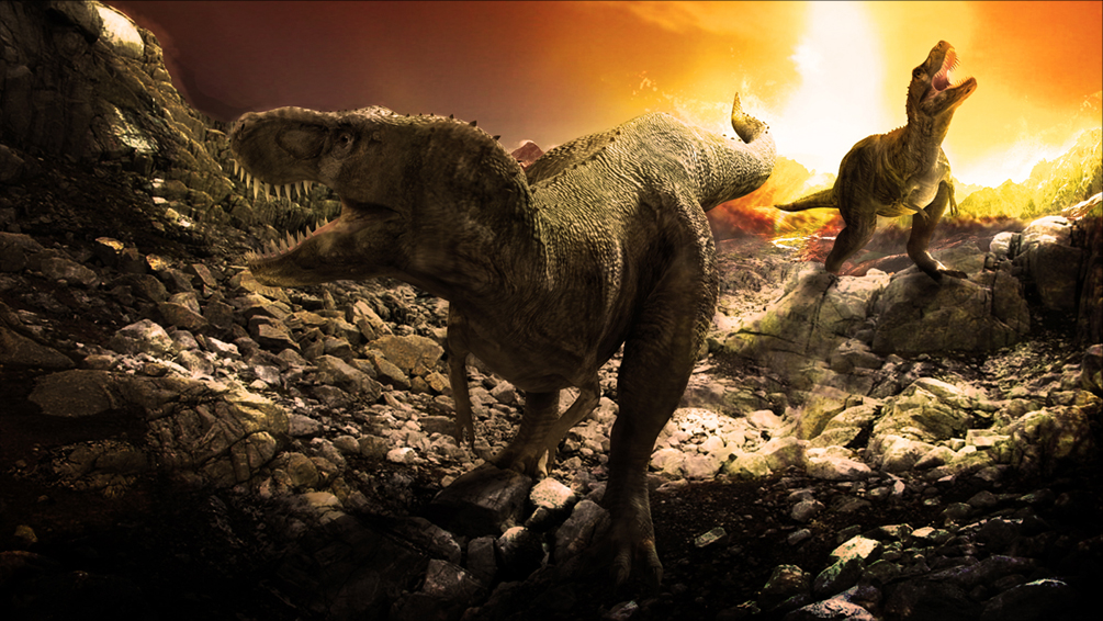 "volcanic eruptions and an asteroid impact wiped out the dinosaurs"