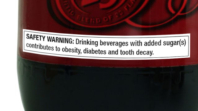 "warning labels sugary drinks"