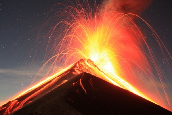 A volcano erupting