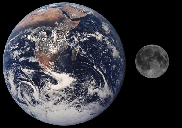The moon and Earth