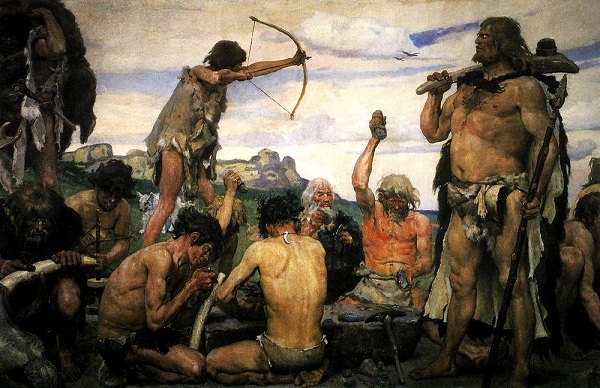 Painting illustrating people from the Stone Age