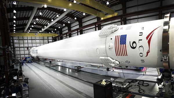 Falcon 9 rocket in hangar