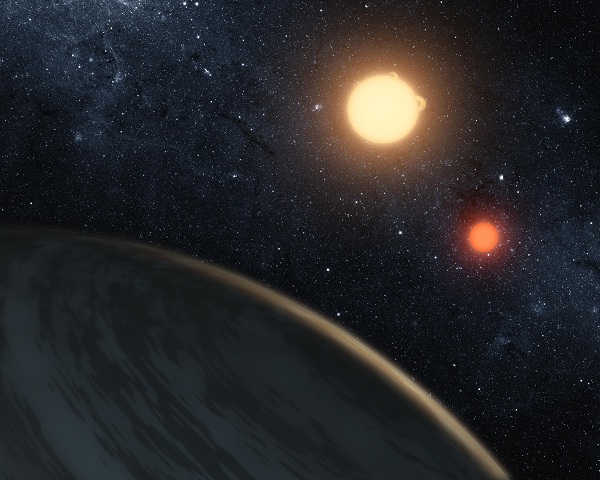 Planet Kepler-16b with its two suns