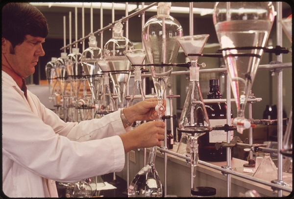Scientist in a laboratory testing water samples