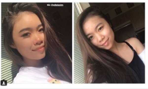 Instagram user Michele Hoang with and without makeup