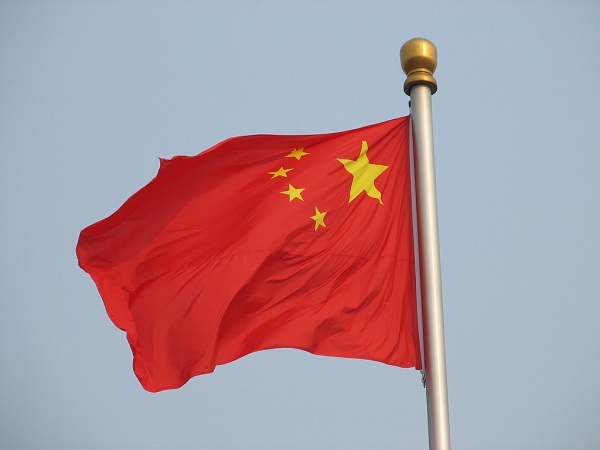 red flag of china billowing in the wind