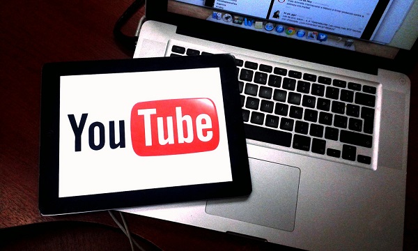 YouTube logo on a computer tablet